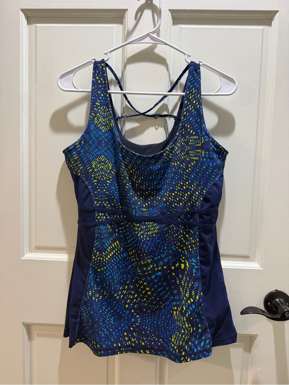 Fabletics Navy, Blue & Lime Patterned One-Piece Swim Tank